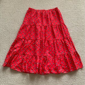 Ann Taylor Tiered Full Body Maxi Skirt Size Medium Bright Red Pattern Like New